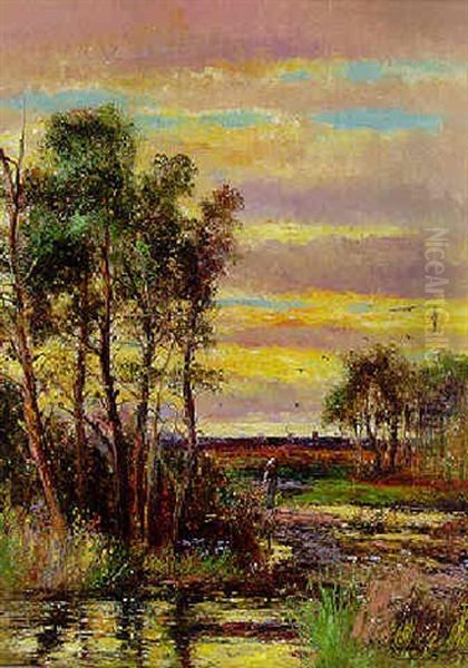 A Girl In A Wooded Landscape At Dusk - view 1