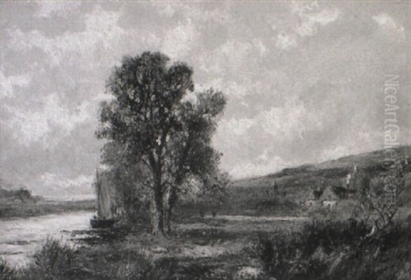 A Vessel Moored At A Riverside Cottage - view 1