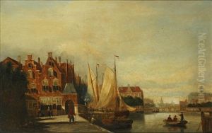 Dutch Townscape With River, And Companion by John Frederik Hulk the Younger