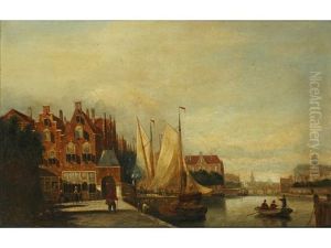Dutch Townscape With River, And Companion (+ Another; 2 Works) by John Frederik Hulk the Younger