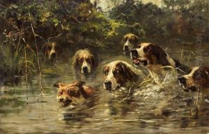 Schwimmende Hundemeute Hinter Einem Fuchs by John Frederik Hulk the Younger