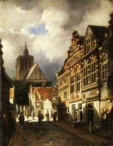 Gasse Mit Giebelhausern In Einer Niederlandischen Stadt