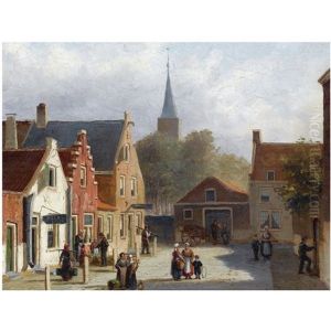 Many Figures On The Sunlit Square Of A Dutch Town by John Frederik Hulk the Younger