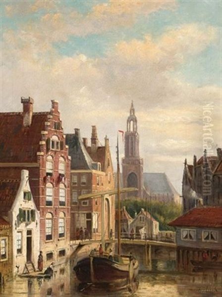 A Townview With A Barge On The Canal - view 1