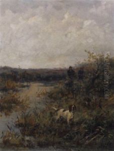 Sportsmen With Their Pointers At A Pond by John Frederik Hulk the Younger