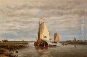 Angler And Boats In The Dutch Polder
