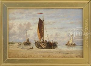 Men Working On Beached Fishing Boats by Hendrik Hulk