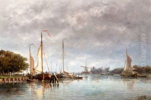 Hooischuiten, Platbodem En Stoomboot Bij Molen De Adriaan Op Het Spaarne Te Haarlem