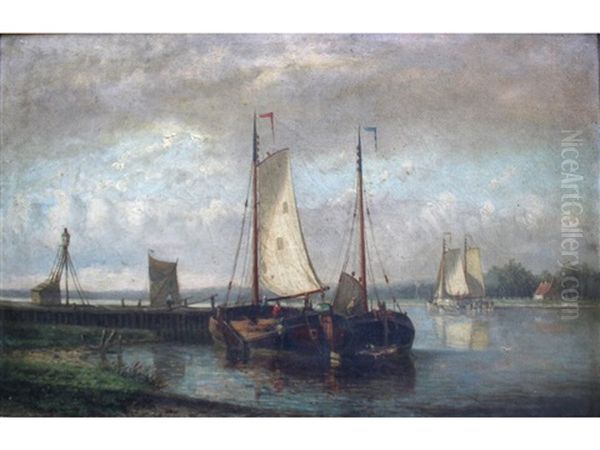 Boats In A Dutch River Landscape (pair) - view 1