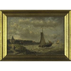 A Sailing Ship By The Shore by Hendrik Hulk