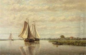 Segelboot Auf Hollandischem Flusslauf Segelboot Auf Hollandischem Flusslauf