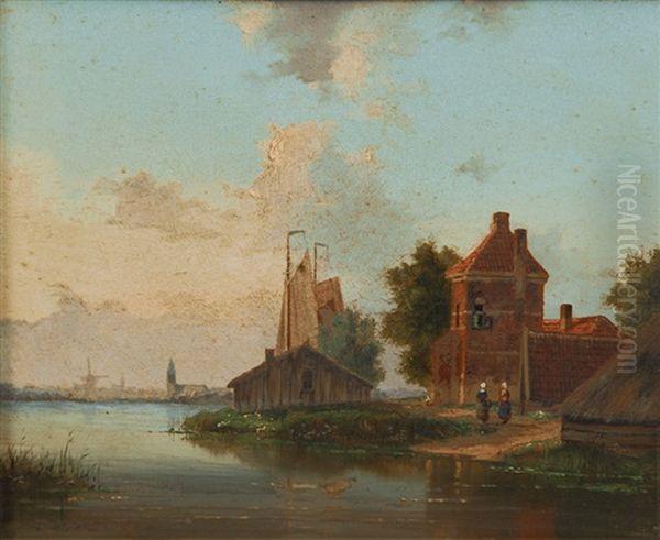 River Landscape With A Dutch Town In The Background - view 1