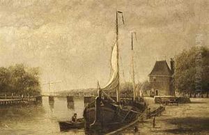 Hollandske Landskab Med Fiskerbade Ud For Haarlem Og Arnhem (+ Another Similar; Pair)