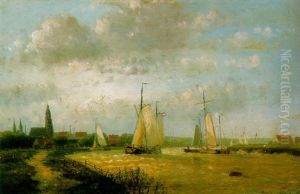 Segelboote Auf Einem Hollandischen Flus by Hendrik Hulk