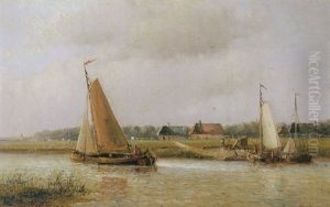Riviergezicht Met Platbodems by Hendrik Hulk