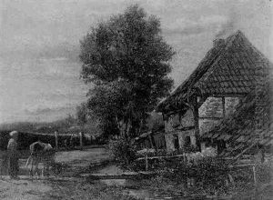 A Peasantwoman Driving A Cow On A Sandy Path Along A Ditch