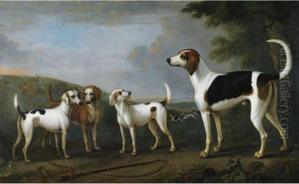Four Of Sir Robert Walpole's Hounds In A Landscape - view 1