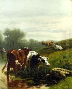Grazing Cattle With Water Meadows by William Frederick Hulk