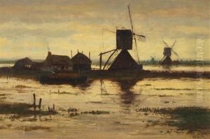 Windmills At Dusk by William Frederick Hulk