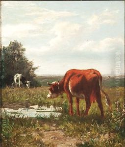 Landscape With Cows Watering by William Frederick Hulk