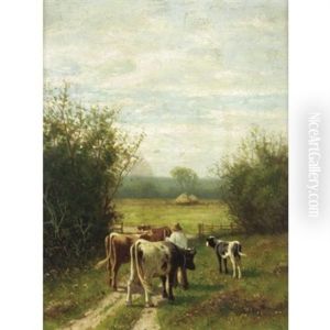 Herding Cattle (+ Watering By A Stream; Pair) by William Frederick Hulk