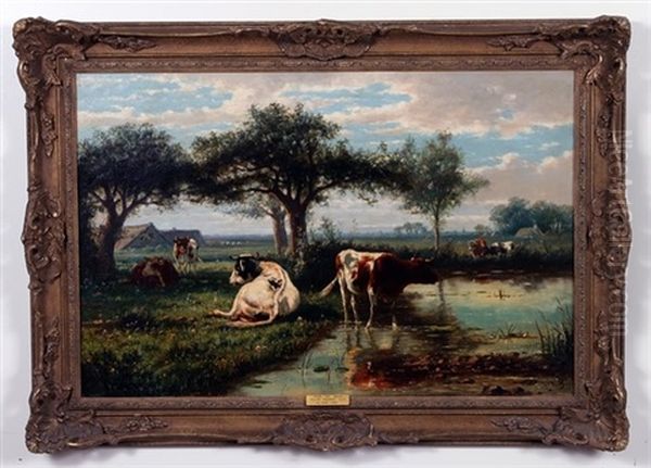 Near The Brook, Landscape With Cows - view 1