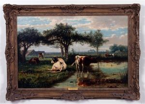 Near The Brook, Landscape With Cows