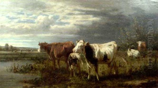 A River Landscape With Cows Grazing At The Waters Edge - view 1