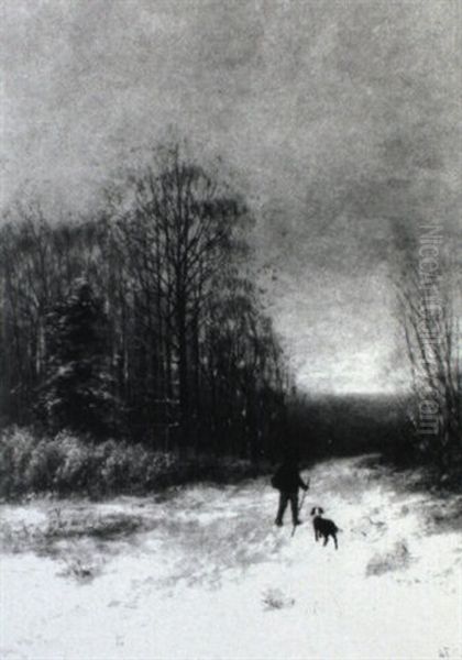 Man And His Dog On Snow Covered Lane - view 1
