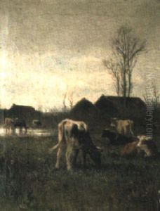 A Cow With Her Calf by William Frederick Hulk