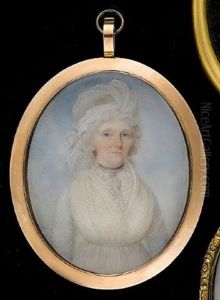 A Lady, Wearing White Dress With Lace Trim, Black Ribbon Choker, Gold Earrings, Her Powdered Hair Upswept And Dressed Beneath A White Turban by Thomas Hull