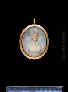 A Lady, Wearing White Dress With Lace Trim, Black Ribbon Choker, Gold Earrings, Her Powdered Hair Upswept And Dressed With A White Turban