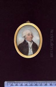 Portrait Of Mr. Clement Strong Wearing Brown Coat, Striped Blue And White Waistcoat, White Cravat And Powdered Wig (+ Portrait Of Mrs. Clement Strong Wearing Blue And White Dress; Pair) by Thomas Hull