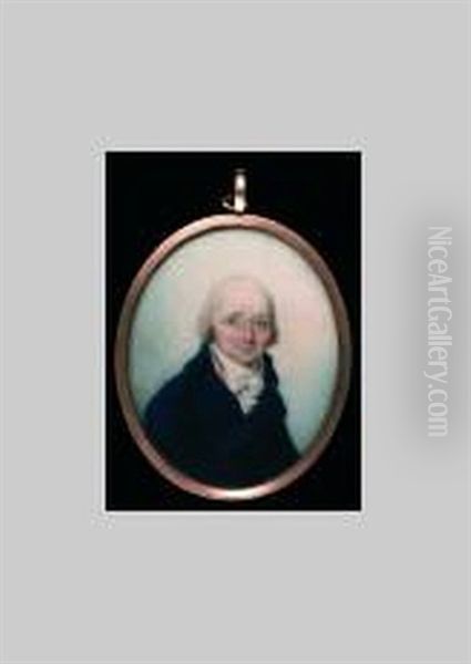 An Elderly Gentleman, With Short Powdered Hair, Wearing Double-breasted Royal Blue Coat With Cream Waistcoat And Tied White Cravat - view 1