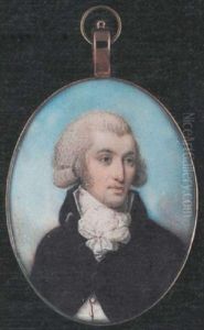 A Gentleman Wearing Brown Coat With Large Brown Buttons, White Waistcoat With Brown Trim, Large Tied Cravat And Powdered Wig