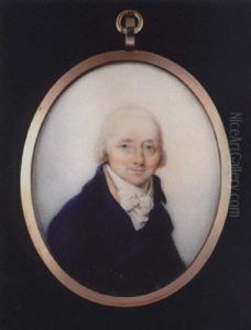 A Portrait Of An Elderly Gentleman With Short Powdered Hair, Wearing Royal Blue Coat With Cream Waistcoat And Tied White Cravat