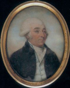 Portrait Of Mr. Clement Strong In Brown Coat, With Blue And White Striped Waistcoat And White Stock by Thomas Hull