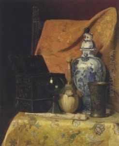 Still Life With Fan And Oriental Vase by Axel Hendrik Hulle