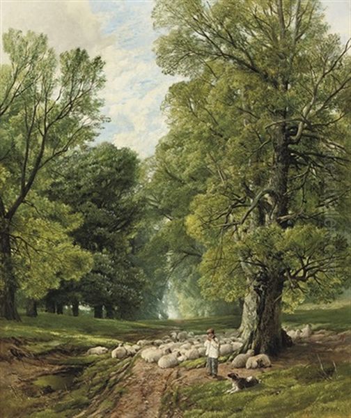 A Shepherd And His Flock In A Shady Glade - view 1