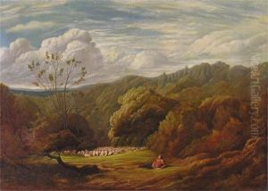 A Shepherd And His Flock In A Pastoral Landscape A Shepherd And His Flock In A Pastoral Landscape