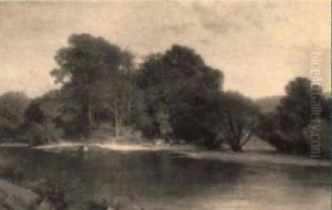 A River Landscape With Children Playing And Cattle Watering by Frederick William Hulme