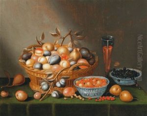 Fruit Still Life With A Full Wine Glass by Gillis Jacobz van Hulsdonck