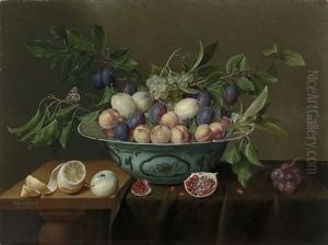 Abricots, Prunes Et Raisins Dans Une Coupe En Porcelaine Bleue De Chine by Jacob van Hulsdonck