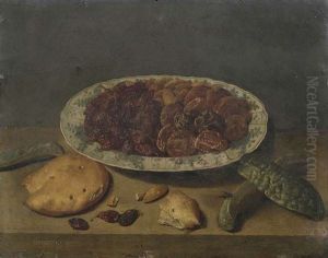 Stilleben Mit Getrockneten Rosinen, Aprikosen, Pflaumen Und Mandeln In Einer Asiatischen Schale by Jacob van Hulsdonck