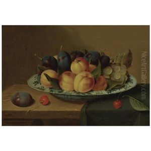 A Still Life Of Apricots And Plums In A Wan-li Porcelain Bowl Together With Cherries, All On A Table-top Partly Draped With A Green Cloth by Jacob van Hulsdonck