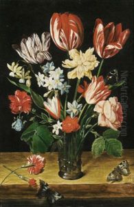 Blumenstraus In Einer Glasvase by Jacob van Hulsdonck