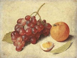 A Bunch Of Grapes On The Vine, An Orange Segment And An Orange, With A Leaf And A Fly by Jacob van Hulsdonck