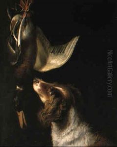 Stilleben Met Hund Och Fagel by Jacob van Hulsdonck