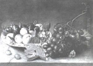A Still Life Of A Bunch Of Grapes And A Wanli Bowl          Containing Plums And Peaches by Jacob van Hulsdonck