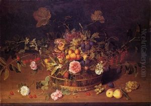 Corbeille De Fruits Et De Fleurs Posee Sur Un Entablement Corbeille De Fruits Et De Fleurs Posee Sur Un Entablement